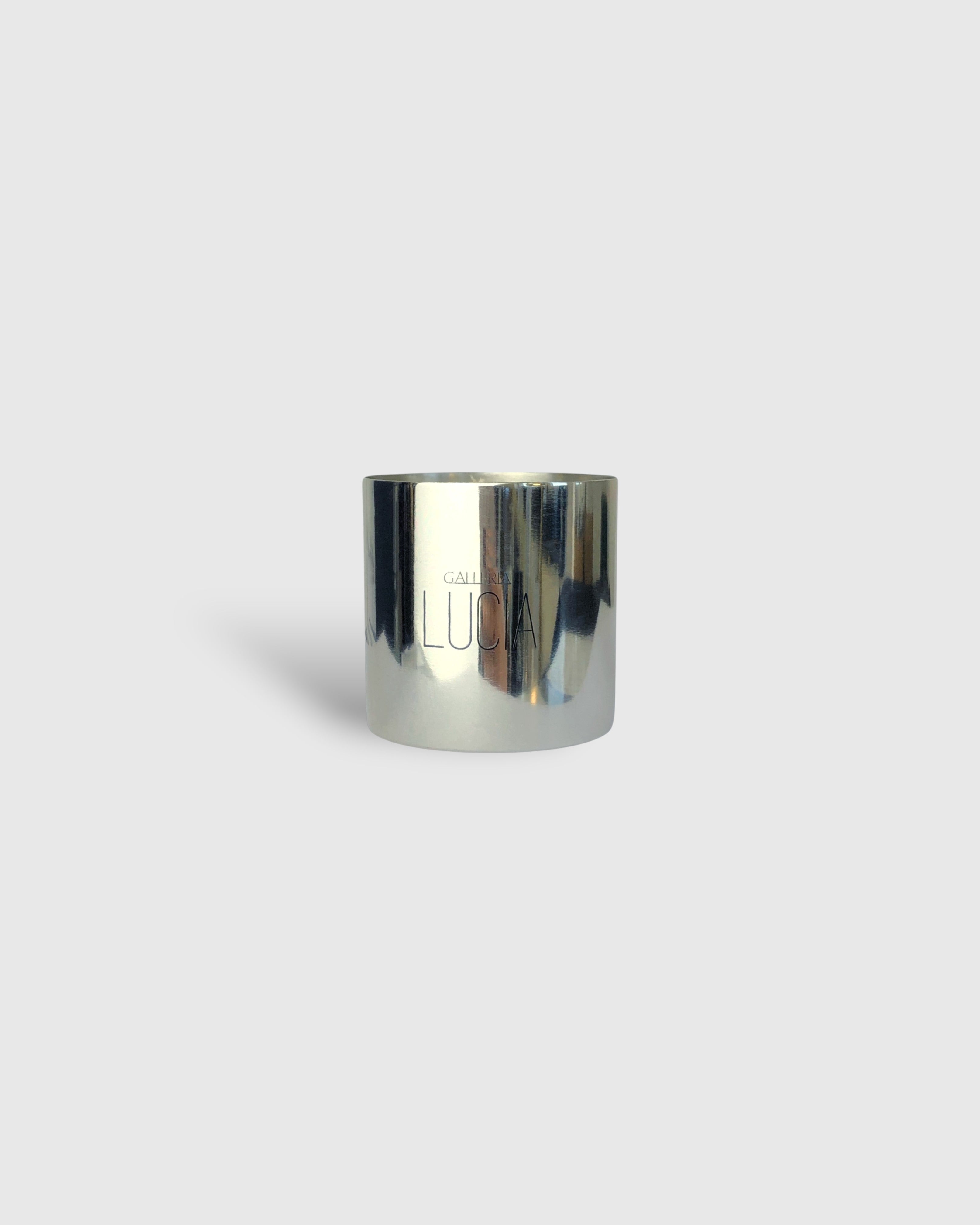 Silver metal candle with soy wax handmade in Berlin