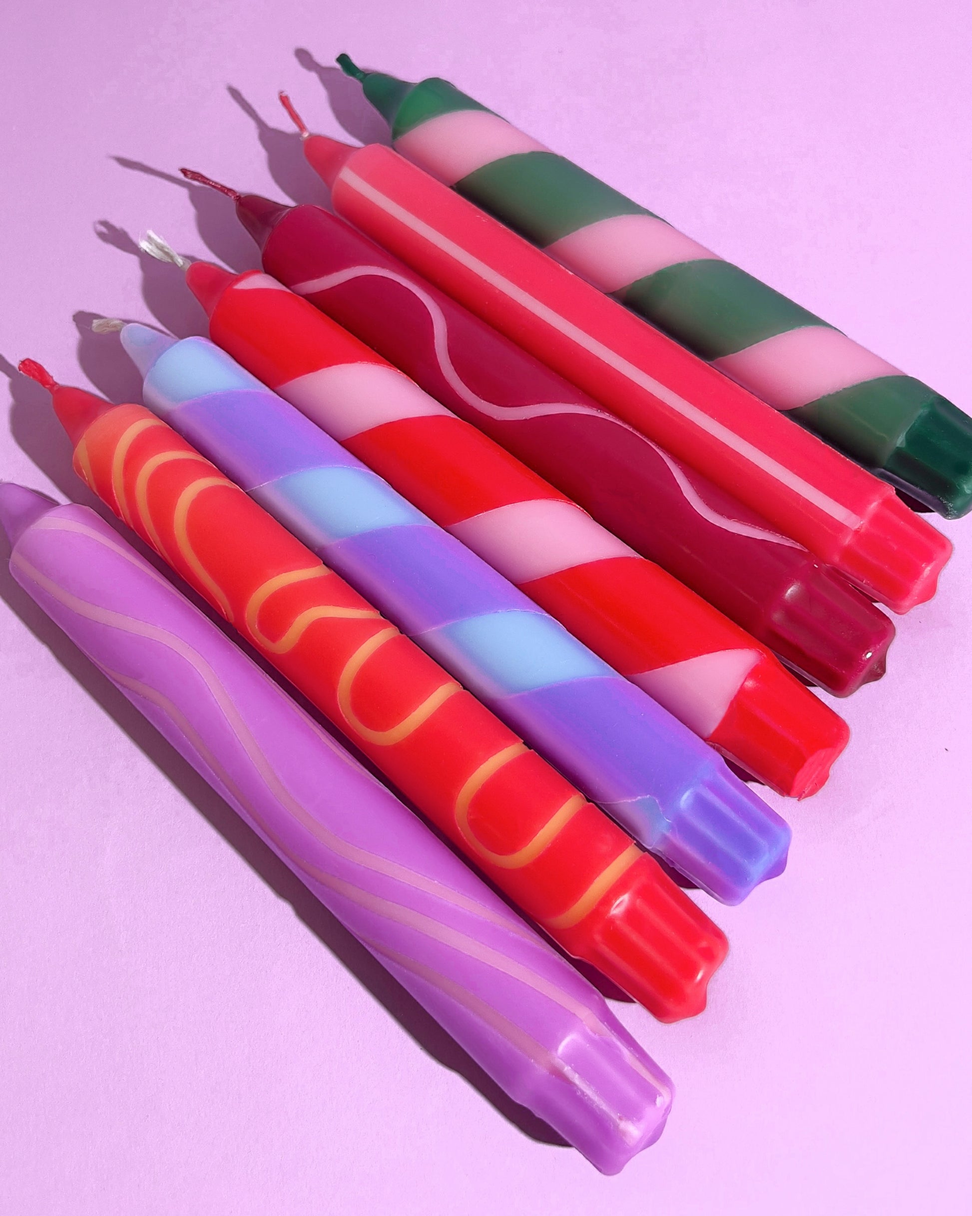 Candle workshop results with geometric lines