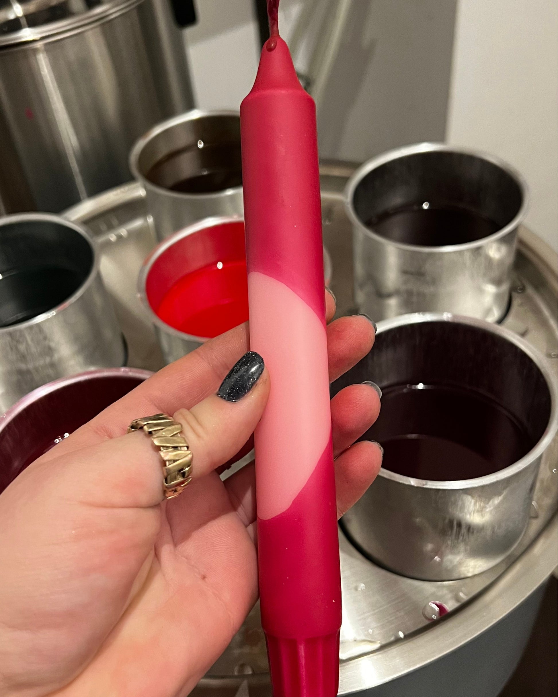 Burgundy and pink taper candle