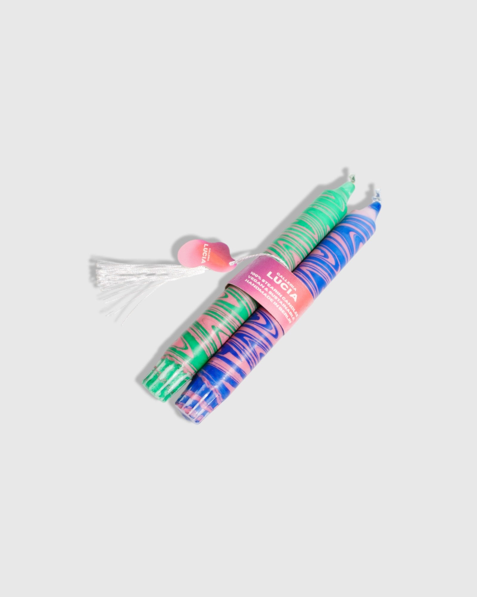 Pink green and blue marble taper candles