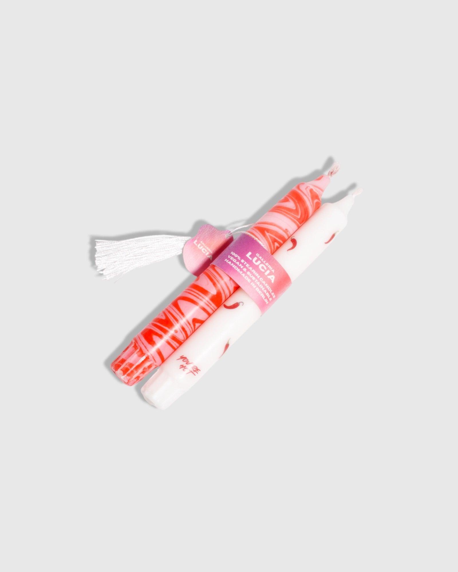 Red Chilli and red pink marble taper candle set