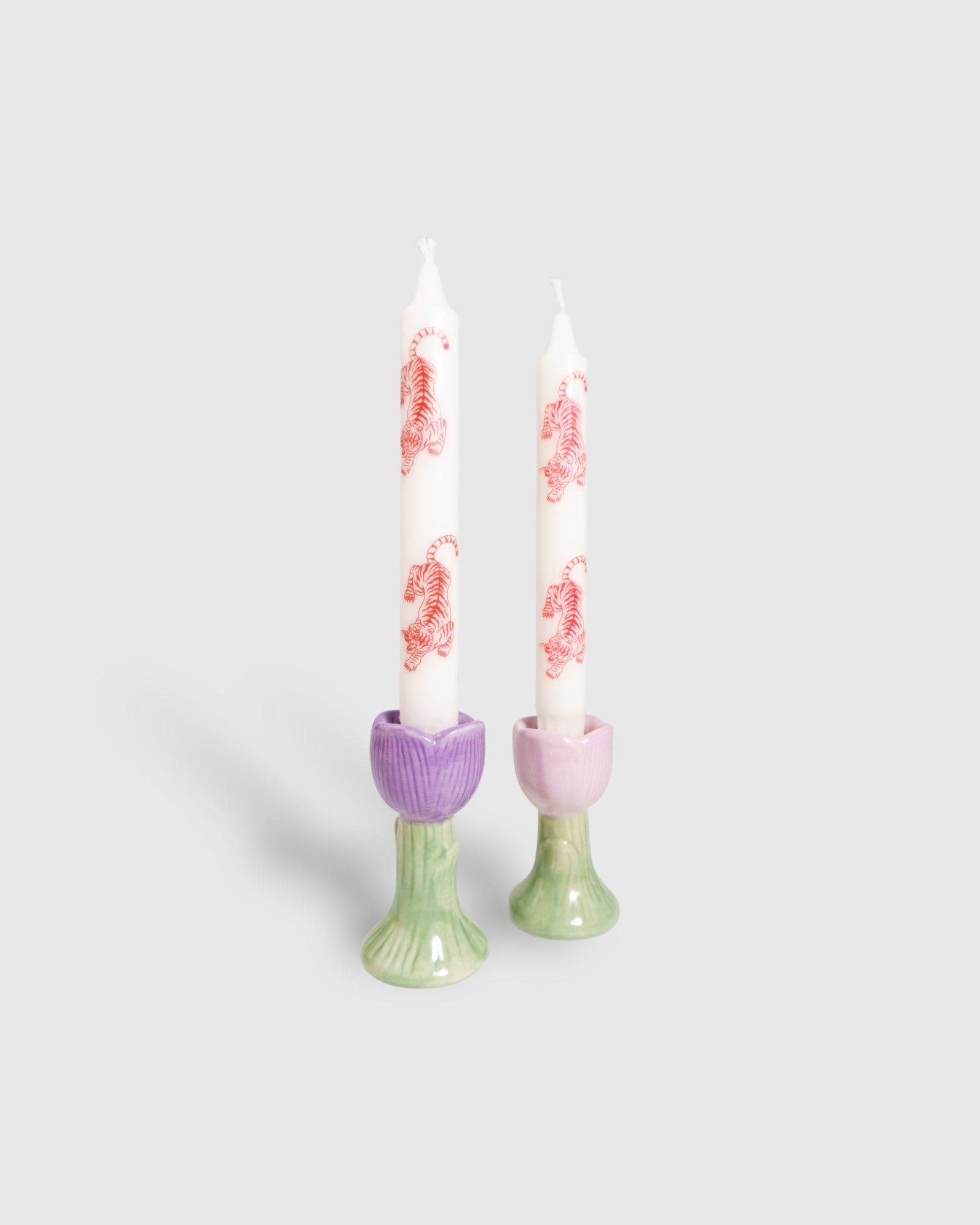 dinner candles with red tiger design