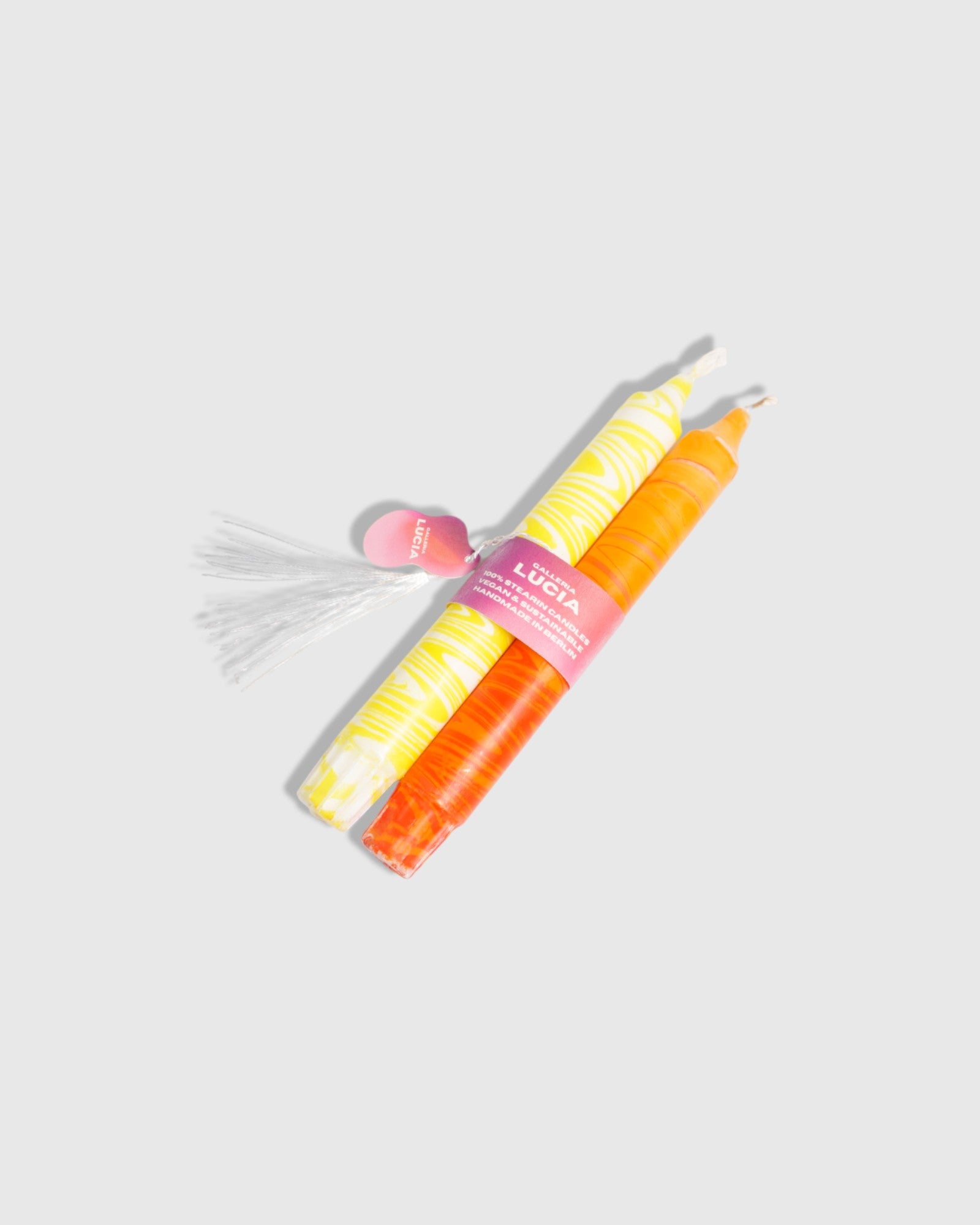 Taper candle set with marble designs - yellow and orange, sunset colours