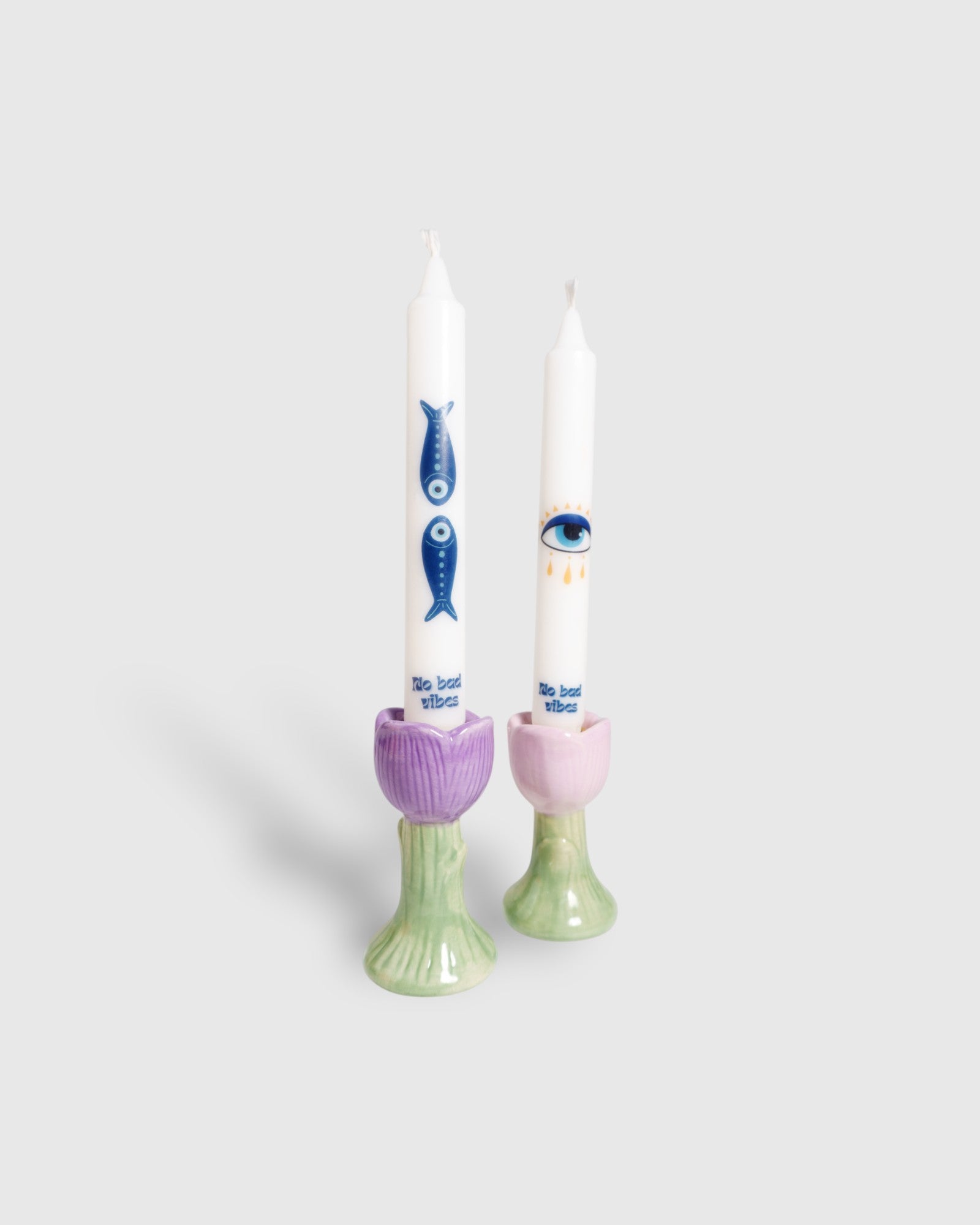White and blue taper candles
